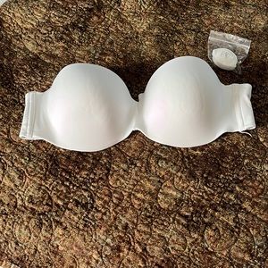 White strapless underwire bra.